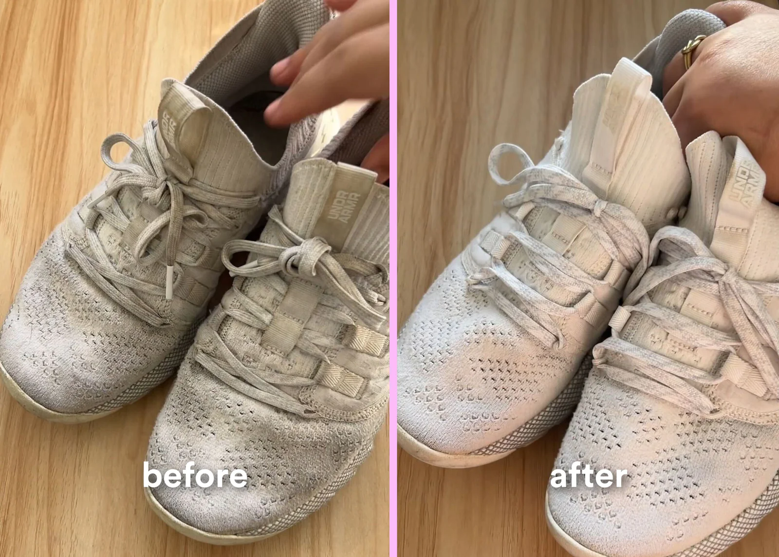 Sneakers before and after washing with the laundry range